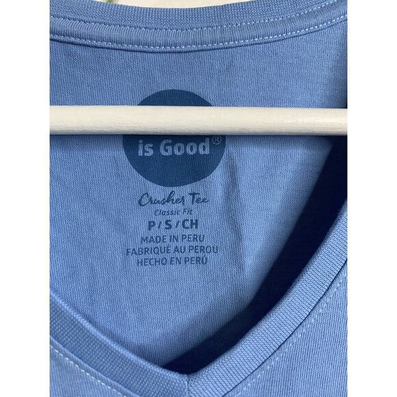 Life is Good Small Crusher Tee Short Sleeve V Neck Shirt Blue Cotton - Picture 4 of 6